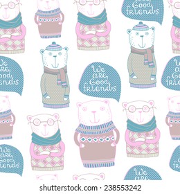 Seamless pattern with cute animals hipster style