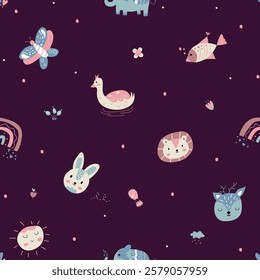 Seamless pattern of cute animals illustration 