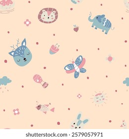 Seamless pattern of cute animals illustration 