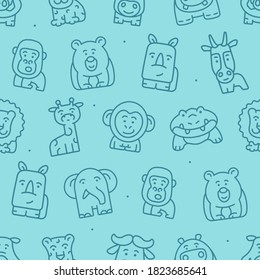 Seamless pattern of cute animals on a blue background