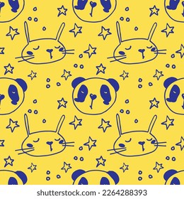 Seamless pattern with cute animals. Panda, cat Vector illustration EPS