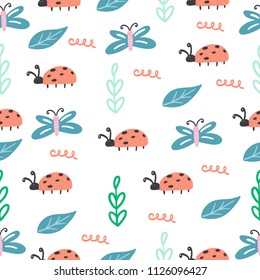 Seamless pattern. Cute animals and plants. Scandinavian style. Prints for clothes and postcards, for children. 