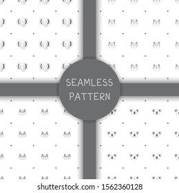 Seamless pattern with cute animals and polka dot in the white backdrop