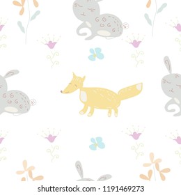 Seamless pattern with cute animals. Scandinavian style.