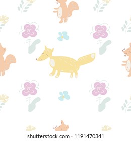 Seamless pattern with cute animals. Scandinavian style.