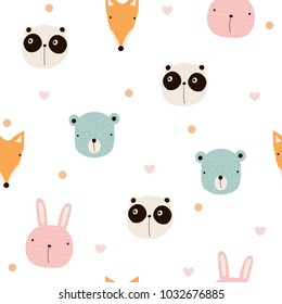 Seamless pattern with cute animals. Vector hand drawn illustration.