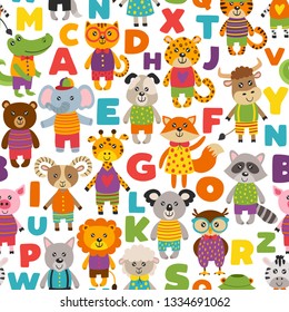 seamless pattern with cute animals - vector illustration, eps