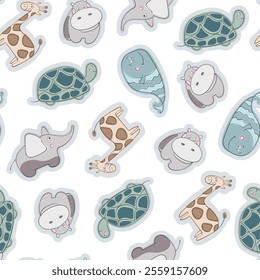 Seamless pattern with cute animals. Vector illustration.