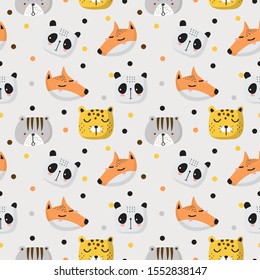 Seamless Pattern of cute animals in the white background