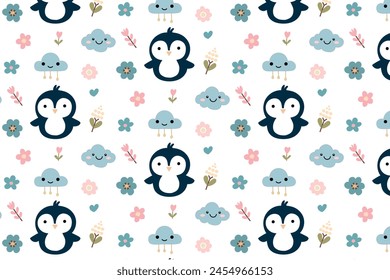 seamless pattern with cute animals y on white background- vector illustration,