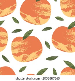Patrón sin foco con manzana linda, mandarina, naranja. Fondo de cítricos de frutas. Ilustración de dibujos animados planos vectores, perfecta para niños textiles, tejidos, papel envolvente