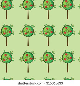 Seamless pattern cute apple tree in vector
