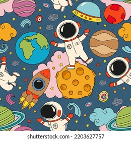 seamless pattern with cute astronauts in space