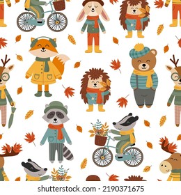 seamless pattern with a cute autumn animals