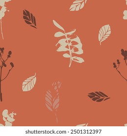 Seamless pattern of cute autumn floral branches.  Template for Notebook covers, pattern for wallpapers, textile. Flat vector ilustrations with muted colors