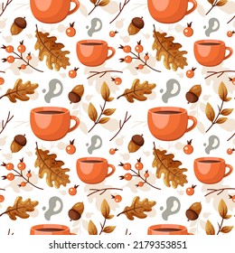 Seamless pattern of cute autumn illustrations. 