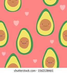 Seamless pattern with cute avocado. Cartoon avocado print. Hand drawn background.