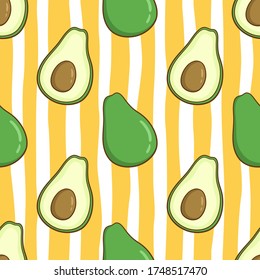 seamless pattern of cute avocado with colored doodle style