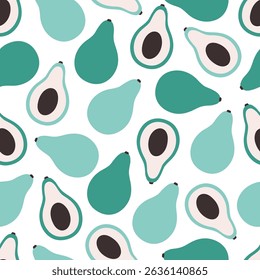 Padrão perfeito com abacate bonito. Design para banner, papel de parede, têxtil, papel de embrulho, fundo, cartões. Ilustração vetorial em estilo plano