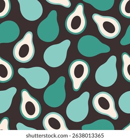 Seamless pattern with cute avocado. Design for banner, wallpaper, textile, wrapping paper, background, cards. Vector illustration in flat style