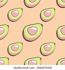 seamless pattern cute avocado, hand drawing.
