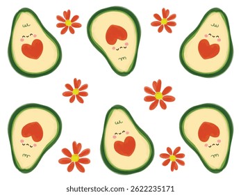 nahtloses Muster niedlich Avocado Liebe mit Blumen