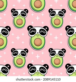 seamless pattern cute avocado on pink background