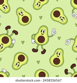 seamless pattern with cute avocado on a green background