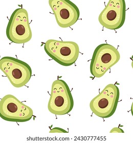 Patrón sin fisuras con la sonrisa linda del aguacate. Ilustraciones vectoriales 
