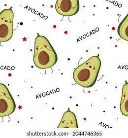Seamless pattern with cute avocados. Print for clothing, textiles. 
