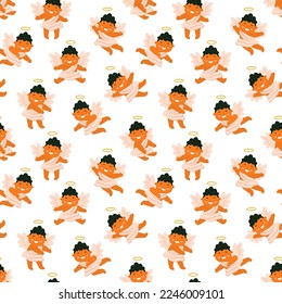 Seamless pattern with cute baby angels. Funny vector background for kids products design.