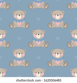 Seamless pattern with cute baby bear. Cartoon baby repeat print.