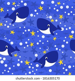 Seamless Pattern Cute Baby Blue Whale Stock Vector (Royalty Free ...