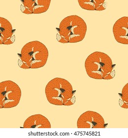 seamless pattern  Cute baby card with sleeping red fox.  beautiful poster with cartoon character