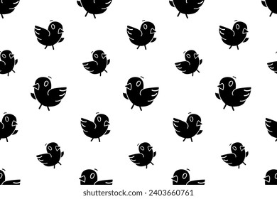 Seamless pattern with cute baby chick flying silhouette vector