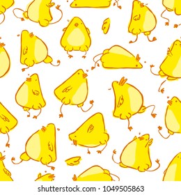 Seamless pattern of cute baby chickens on white background