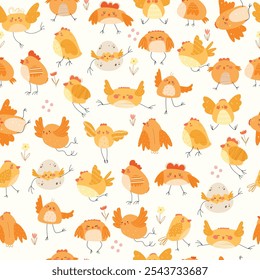 Padrão sem emenda com galinhas de bebê bonitos. Ilustração vetorial para crianças.