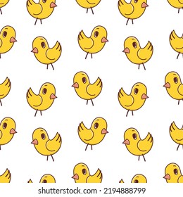 Seamless pattern with cute baby chicks doodle vector
