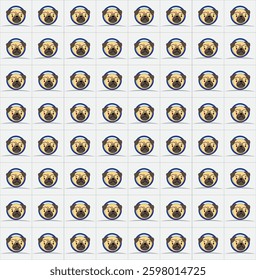 Seamless pattern with cute baby dog on a colored background. Cute Asian animals. Cards, postcards for children. Flat vector illustration for fabric, textile, wallpaper, posters, wrapping paper.
