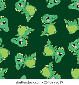 Seamless pattern with cute baby dragons, cartoon vector illustration for kids