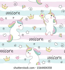 Seamless pattern with cute baby Edenorog.The colors are delicate and pastel.Vector illustration.