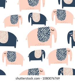 Seamless pattern with cute baby elephant. Creative childish texture. Great for fabric, textile Vector Illustration