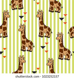 Seamless pattern with cute baby giraffe. Childish texture in minimalistic style. Great for fabric, textile Vector Illustration