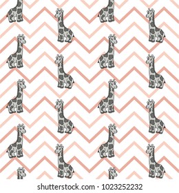 Seamless pattern with cute baby giraffe. Childish texture in minimalistic style. Great for fabric, textile Vector Illustration