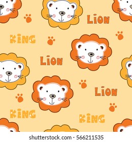 Seamless pattern with cute baby lions