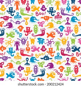 Seamless pattern with cute baby monsters. EPS 10 vector illustration.