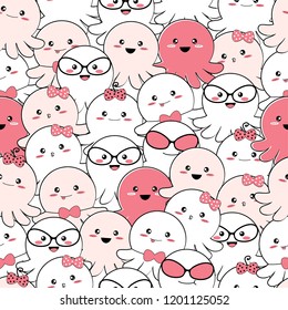 seamless pattern cute baby octopus