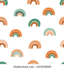 Seamless pattern with cute baby print. Abstract minimalistic rainbows. Vector graphics.