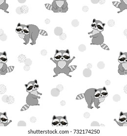 Seamless pattern with cute baby raccoons. Kids vector background