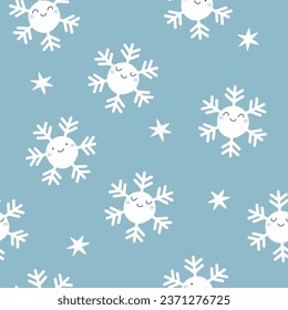 Seamless pattern with cute baby snowflakes. Winter abstract print. Vector graphics.